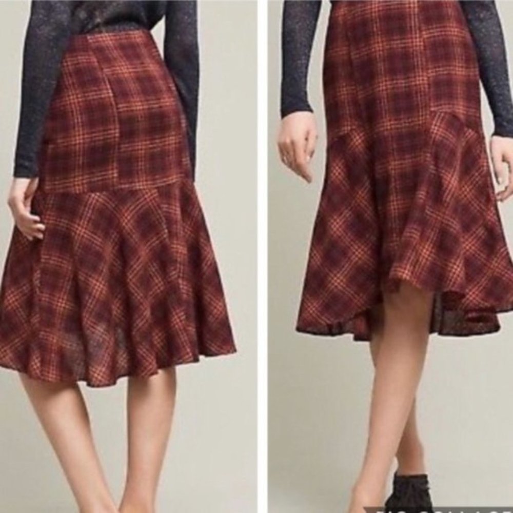 Anthropologie Maeve Tartan Plaid Wool Midi Skirt 2